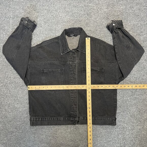 Tov Noir Womens Fringe Back Gray Denim Jacket Size 38 Button-Front - Picture 5 of 9